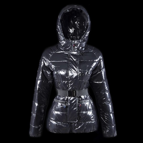 Moncler Moda nero con cappuccio e cintura Slim Cappotti uscita